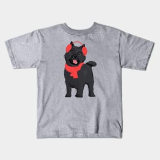 Winter Black Cairn Terrier Dog with Red Ear Muff and Shawl T-Shirt for Dog Lovers Kids T-Shirt